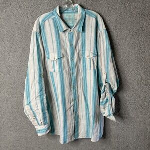 Ocean Coast Mens XXL Linen Button Up Long Sleeve‎ Striped Shirt